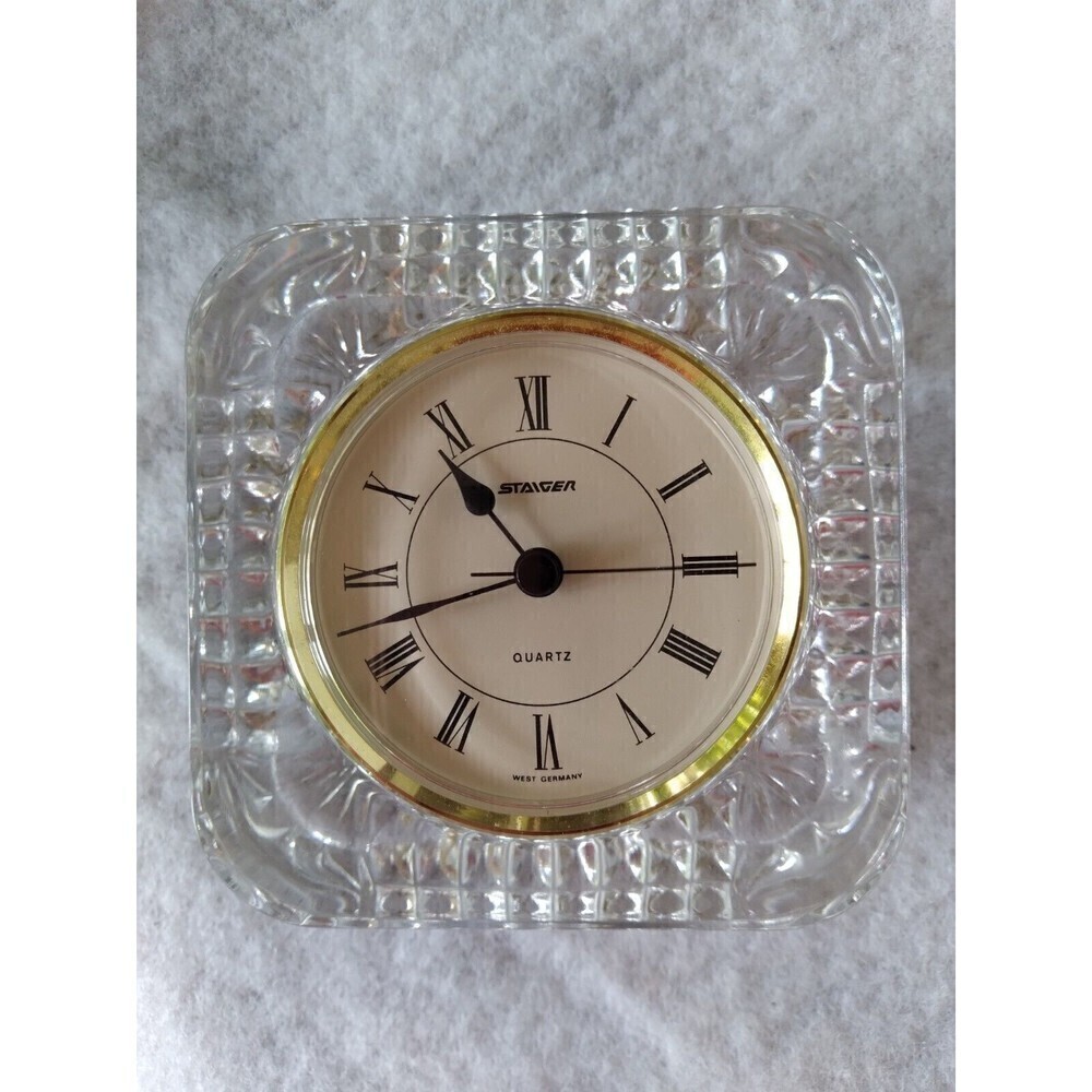 STAIGER Quartz Clock Desk/Mantel (French Lead Crystal) Made West Germany Vintage